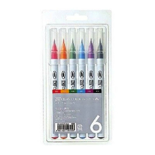 Kuretake Clean Color Real Brush Pen - 6 Color Set