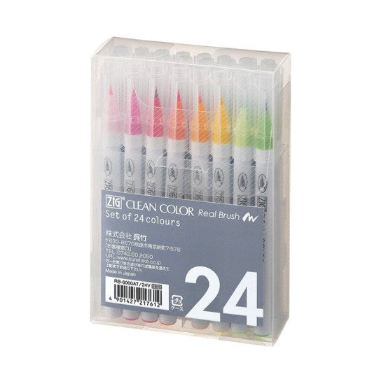 Kuretake Clean Color Real Brush Pen - 24 Color Set